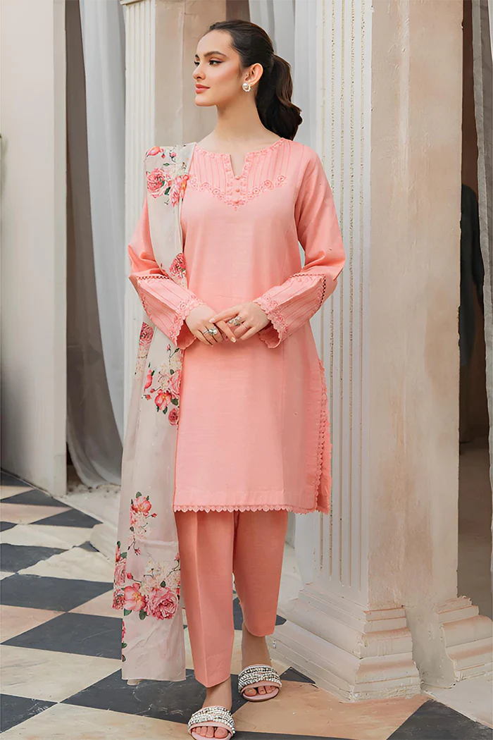 BrandsInn-3PC LAWN EMBROIDERED SHIRT WITH MONARK PTRINTED DUPATTA & TROUSER-BI-218