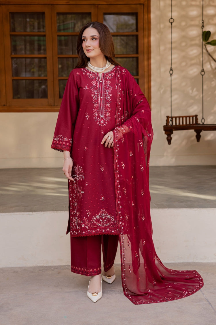 BrandsInn-3PC LAWN EMBROIDERED SHIRT WITH CHIFFON EMBROIDERED DUPATTA AND TROUSER-BI-4824