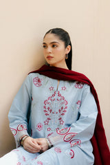 BrandsInn-3PC DHANAK EMBROIDERED SHIRT WITH CHIFFON DUPATTA AND TROUSER BI-4215