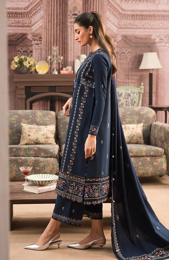 BrandsInn-3PC DHANAK EMBROIDERED SHIRT WITH DHANAK EMBROIDERD SHAWL & EMB TROUSER-BI-4053