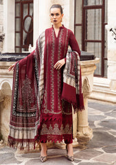 BrandsInn - 3PC DHANAK EMBROIDERED SHIRT WITH COUTURE WOOL PRINT SHAWL AND DHANAK TROUSER-BIC-4007