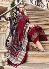 BrandsInn - 3PC DHANAK EMBROIDERED SHIRT WITH COUTURE WOOL PRINT SHAWL AND DHANAK TROUSER-BIC-4007