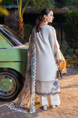 BrandsInn-3PC DHANAK EMBROIDERED SHIRT WITH COUTRAI PRINTED SHAWL & DHANAK TOUSER-BI-4085