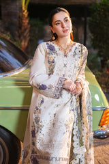 BrandsInn-3PC DHANAK EMBROIDERED SHIRT WITH COUTRAI PRINTED SHAWL & DHANAK TOUSER-BI-4085