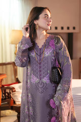 BrandsInn-3PC DHANAK CHIKAN EMBROIDERED SHIRT WITH COURTRAI PRINTED SHAWL AND TROUSER-BI-4166