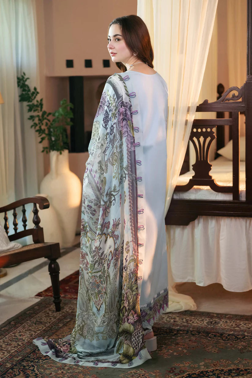 BrandsInn-3PC DHANAK EMBROIDERED SHIRT WITH COURTRAI PRINTED SHAWL AND TROUSER-BI-4176