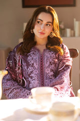 BrandsInn-3PC DHANAK SEQUENCE EMBROIDERED SHIRT WITH DHANAK EMBROIDERED SHAWL & DHANAK TOUSER-BI-4067
