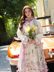 BrandsInn-3PC LAWN CHIKEANKARI EMBROIDERED SHIRT WITH CHIFOON PRINTED DUPATTA AND TROUSER-BI-4764