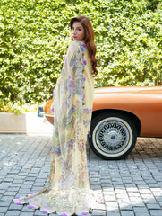 BrandsInn-3PC LAWN CHIKANKARI EMBROIDERED SHIRT WITH CHIFOON PRINTED DUPATTA AND TROUSER-BI-