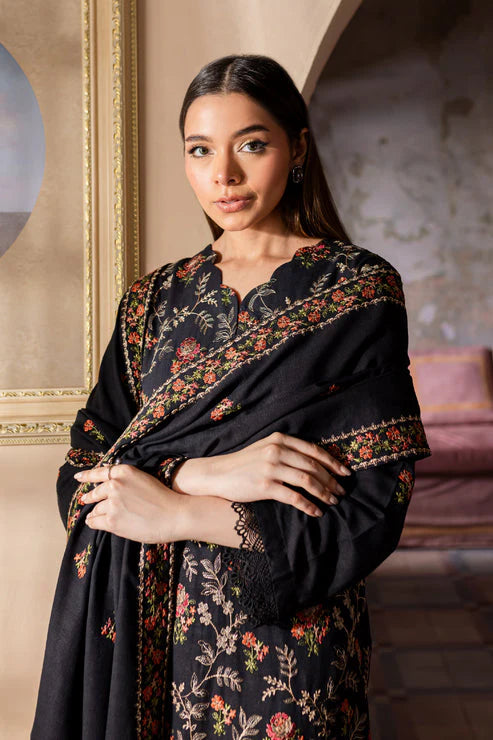 BrandsInn-3PC DHANAK EMBROIDERED SHIRT WITH DHANAK EMBROIDERED SHAWL & TROUSER-BI-4177