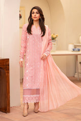 BrandsInn-3PC LAWN CHIKENKARI EMBROIDERED SHIRT WITH LAWN TUBE SLUB DUPATTA-BI-328