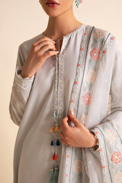 BrandsInn-3PC DHANAK EMBROIDERED SHIRT WITH ORGANZA EMBROIDRED DUPATTA AND TROUSER--BI-4086