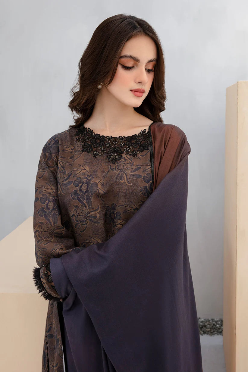 BrandsInn-3PC KHADDAR PRINTED EMB SHIRT WITH KHADDAR PRINT DUPATTA AND PRINT TROUSER-BI-4187