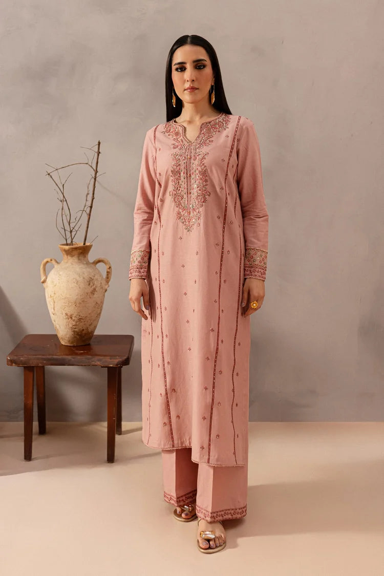BrandsInn-2PIECE DHANAK EMBROIDERED SHIRT WITH DHANAK EMB TROUSER-BI-15017