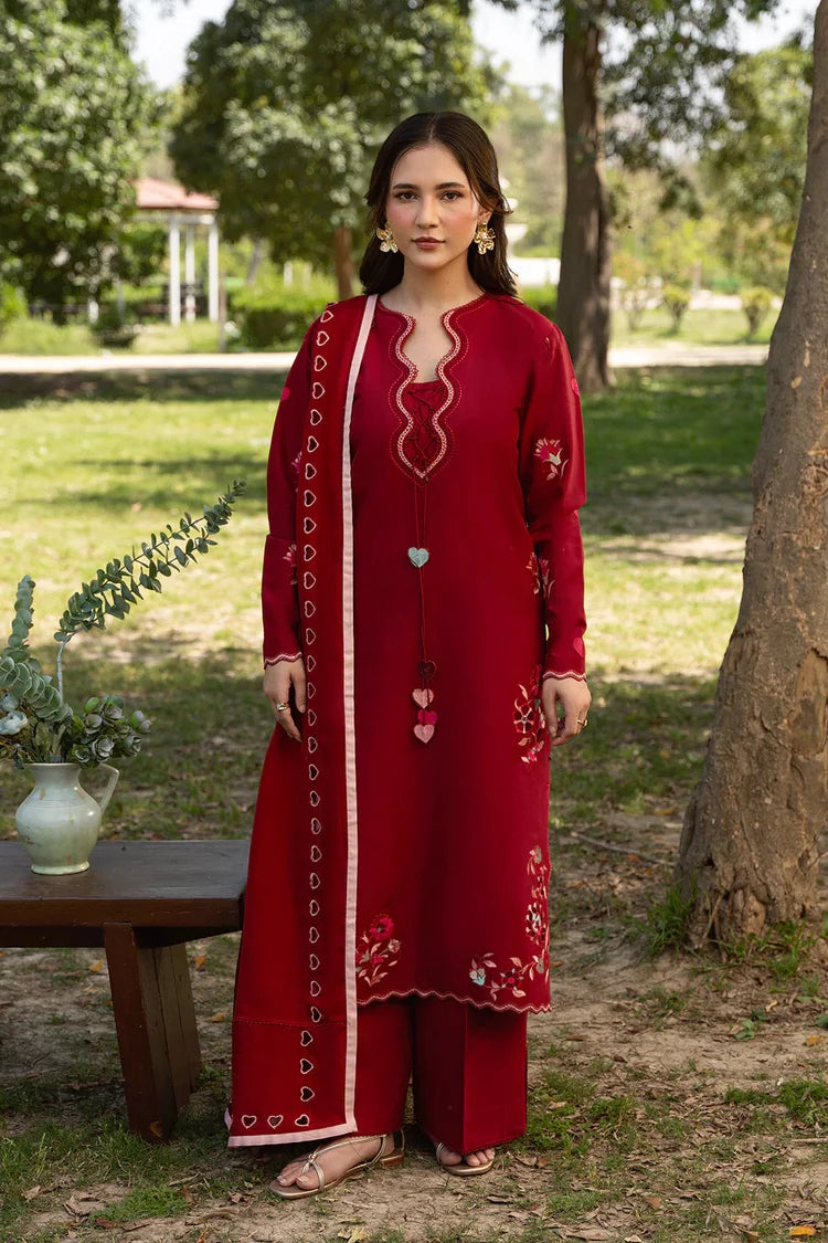 BrandsInn-3PC DHANAK EMBROIDERED SHIRT WITH CHIFFON EMBROIDERED DUPATTA AND TROUSER-BI-5248