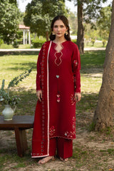 BrandsInn-3PC DHANAK EMBROIDERED SHIRT WITH CHIFFON EMBROIDERED DUPATTA AND TROUSER-BI-5248
