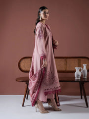 BrandsInn-3PC DHANAK EMBROIDERED SHIRT WITH DHANAK EMBROIDERED SHAWL & TROUSER-BI-4119