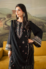 BrandsInn-3PC DHANAK EMBROIDERED SHIRT WITH CHIFFON EMBROIDERED DUPATTA AND TROUSER-BI-4274