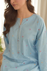 BrandsInn-3PC DHANAK EMBROIDERED SHIRT WITH COURTRAI PRINTED SHAWL AND EMB TROUSER-BI-4255