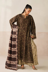 BrandsInn-3PC KHADDAR PRINTED SHIRT WITH KHADDAR PRINTED DUPATTA AND PRINT TROUSER-BI-2663