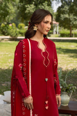 BrandsInn-3PC DHANAK EMBROIDERED SHIRT WITH CHIFFON EMBROIDERED DUPATTA AND TROUSER-BI-5248
