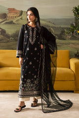 BrandsInn-3PC DHANAK EMBROIDERED SHIRT WITH CHIFFON EMBROIDERED DUPATTA AND TROUSER-BI-4274