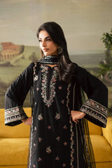 BrandsInn-3PC DHANAK EMBROIDERED SHIRT WITH CHIFFON EMBROIDERED DUPATTA AND TROUSER-BI-4274