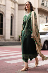 BrandsInn-3PC DHANAK EMBROIDERED SHIRT WITH COUTRAI PRINTED SHAWL AND EMB TROUSER-BI-5321