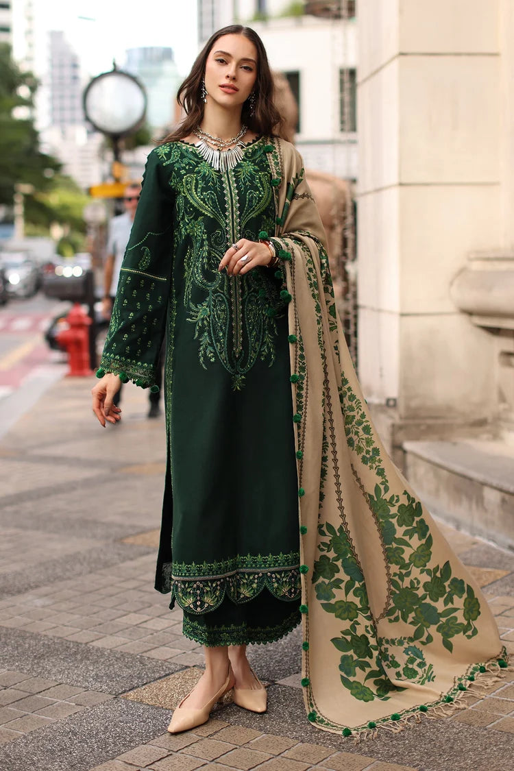 BrandsInn-3PC DHANAK EMBROIDERED SHIRT WITH COUTRAI PRINTED SHAWL AND EMB TROUSER-BI-5321