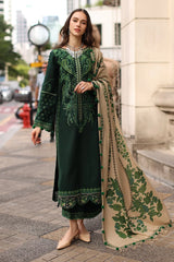 BrandsInn-3PC DHANAK EMBROIDERED SHIRT WITH COUTRAI PRINTED SHAWL AND EMB TROUSER-BI-5321