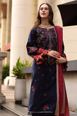 BrandsInn-3PC DHANAK EMBROIDERED SHIRT WITH COUTRAI PRINTED SHAWL AND EMB TROUSER-BI-5318