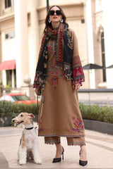 BrandsInn-3PC DHANAK EMBROIDERED SHIRT WITH COUTRAI PRINTED SHAWL AND EMB TROUSER-BI-5319