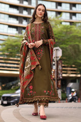 BrandsInn-3PC DHANAK EMBROIDERED SHIRT WITH COUTRAI PRINTED SHAWL AND EMB TROUSER-BI-5320