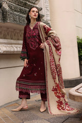 BrandsInn-3PC DHANAK EMBROIDERED SHIRT WITH COUTRAI PRINTED SHAWL AND EMB TROUSER-BI-5317