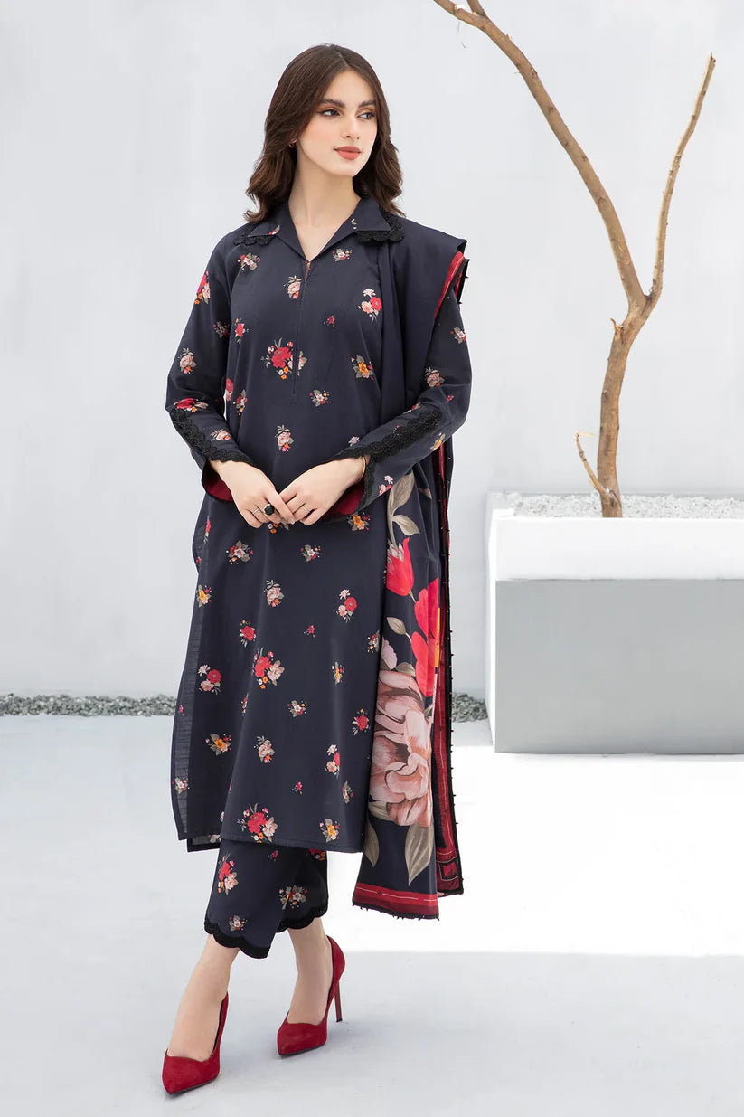 BrandsInn-3PC KHADDAR PRINTED SHIRT WITH KHADDAR PRINT DUPATTA AND PRINT TROUSER-BI-4186