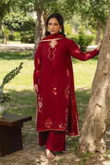 BrandsInn-3PC DHANAK EMBROIDERED SHIRT WITH CHIFFON EMBROIDERED DUPATTA AND TROUSER-BI-5248