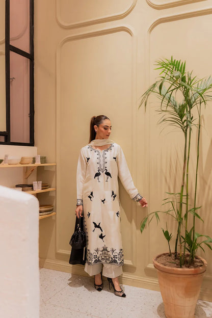 BrandsInn-3PC DHANAK EMBROIDERED SHIRT WITH BAMBER TYE&DYE CHIFFON DUPATTA AND TROUSER-BI-4249