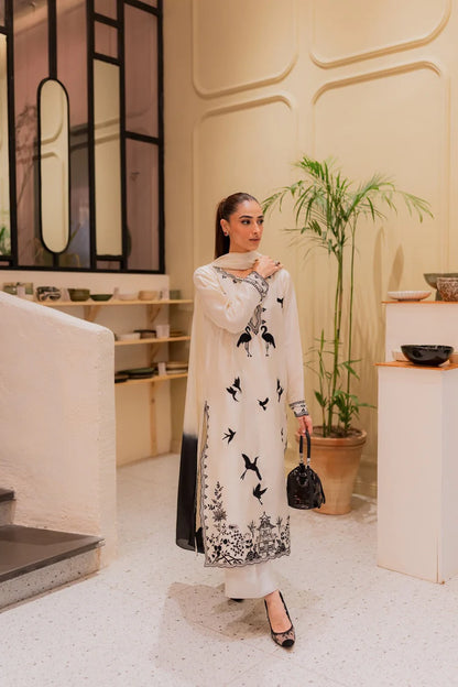BrandsInn-3PC DHANAK EMBROIDERED SHIRT WITH BAMBER TYE&DYE CHIFFON DUPATTA AND TROUSER-BI-4249