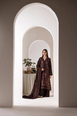 BrandsInn- 3PC DHANAK EMBROIDERED SHIRT WITH DHANAK EMBROIDERED SHAWL AND TROUSER-BI-4050