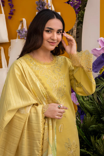 BrandsInn-3PC LAWN EMBROIDERED SHIRT WITH MONARK PRINT DUPATTA AND TROUSER-BI-297