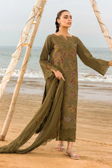 BrandsInn-3PC LAWN EMBROIDERED SHIRT WITH CHIFFON EMBROIDERED DUPATTA & TROUSER-BI-4514