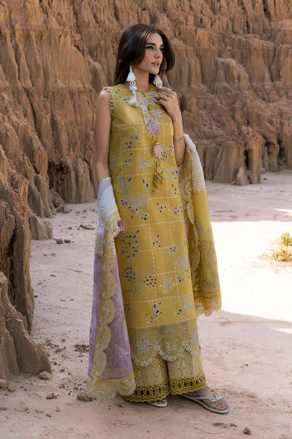 BrandsInn-3PC DHANAK EMBROIDERED SHIRT WITH KHAADI NET EMB READY TO WEAR DUPATTA & DHANAK TOUSER-BI-4168