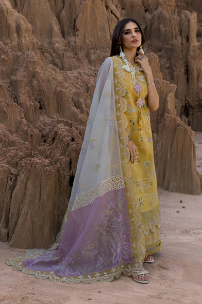 BrandsInn-3PC DHANAK EMBROIDERED SHIRT WITH KHAADI NET EMB READY TO WEAR DUPATTA & DHANAK TOUSER-BI-4168