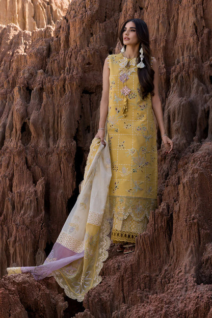 BrandsInn-3PC DHANAK EMBROIDERED SHIRT WITH KHAADI NET EMB READY TO WEAR DUPATTA & DHANAK TOUSER-BI-4168