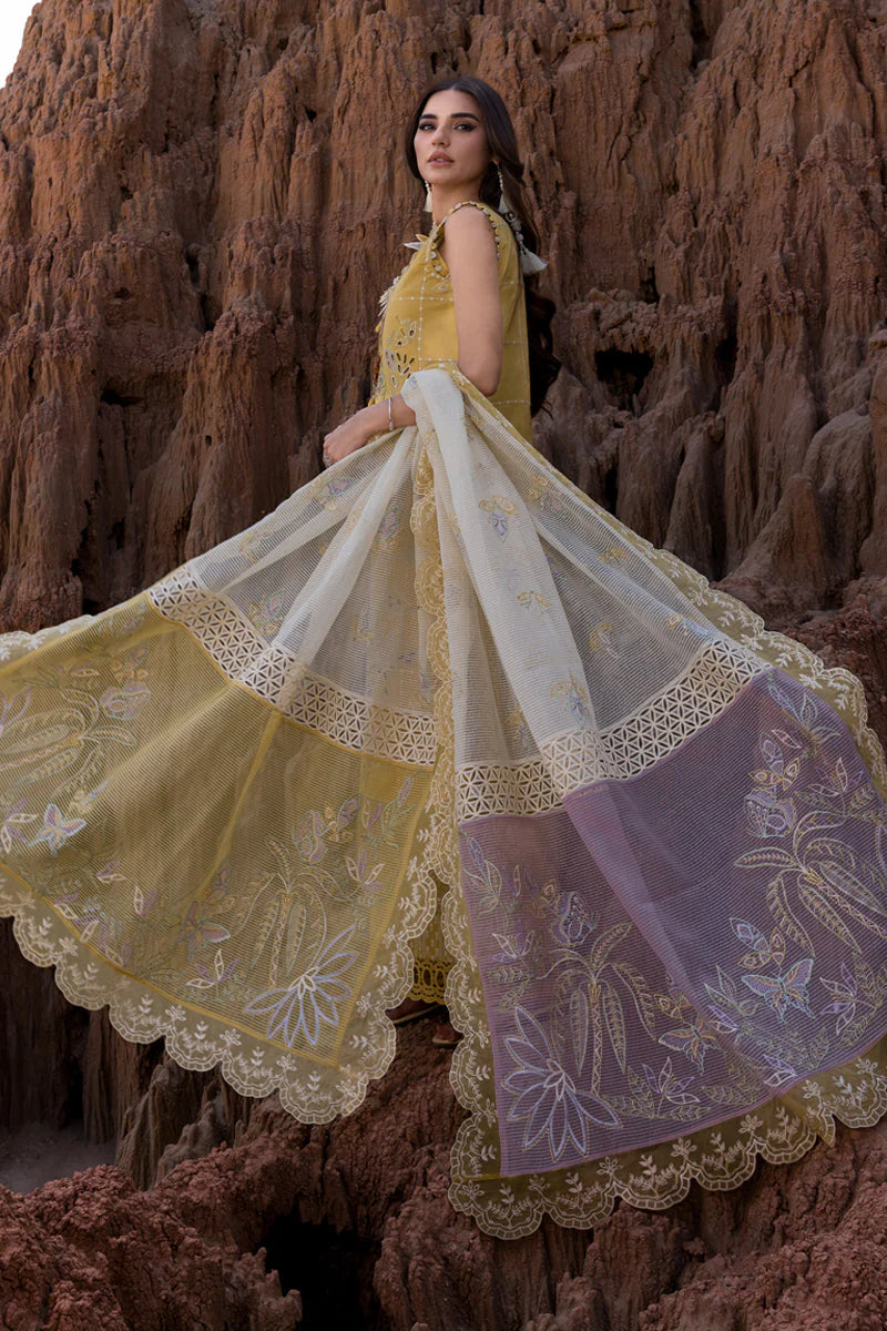 BrandsInn-3PC DHANAK EMBROIDERED SHIRT WITH KHAADI NET EMB READY TO WEAR DUPATTA & DHANAK TOUSER-BI-4168
