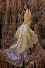 BrandsInn-3PC DHANAK EMBROIDERED SHIRT WITH KHAADI NET EMB READY TO WEAR DUPATTA & DHANAK TOUSER-BI-4168