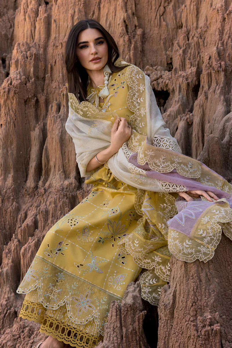 BrandsInn-3PC DHANAK EMBROIDERED SHIRT WITH KHAADI NET EMB READY TO WEAR DUPATTA & DHANAK TOUSER-BI-4168