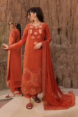 RANG RASIYA-3PC LAWN CHIKANKARI EMB SHIRT WITH ORGANZA EMB DUPATTA AND EMB TROUSER-BI-4520