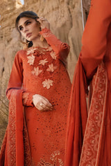RANG RASIYA-3PC LAWN CHIKANKARI EMB SHIRT WITH ORGANZA EMB DUPATTA AND EMB TROUSER-BI-4520