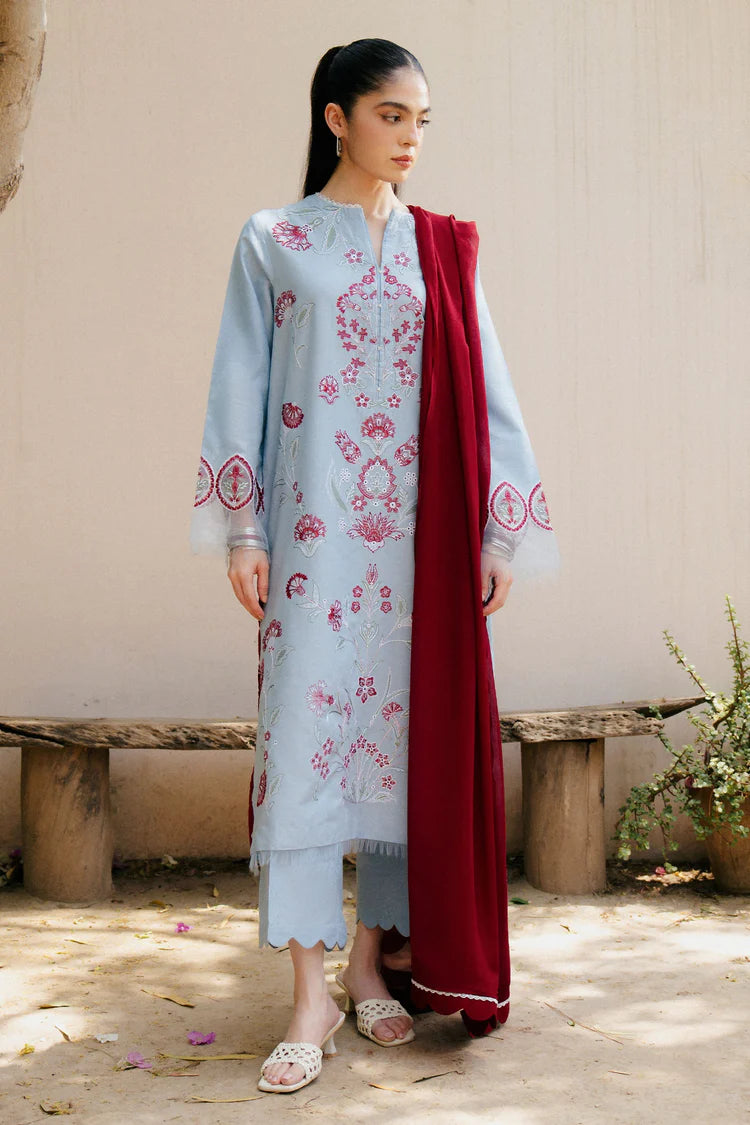 BrandsInn-3PC DHANAK EMBROIDERED SHIRT WITH CHIFFON DUPATTA AND TROUSER BI-4215